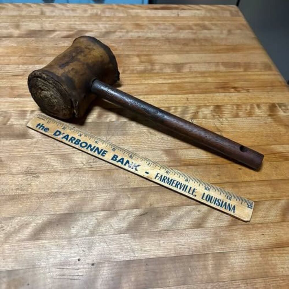 Antique handmade Rawhide Mallet with Wooden Handle